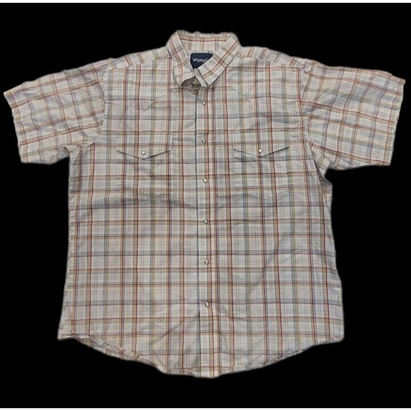 Men's‎ XL Wrangler Wrinkle Resist Plaid Pearl Snap Shirt Short Sleeve - Picture 1 of 7
